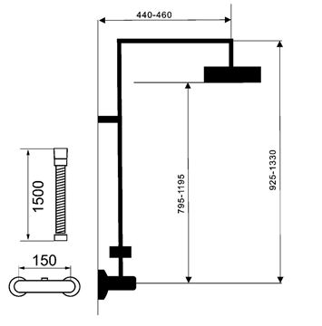NOVASERVIS METALIA 54 sprchový set s termostatickou batériou, horná sprcha, ručná sprcha s 3 prúdmi, tyč, hadica, ECO, chróm SET035/54,0 Technický nákres