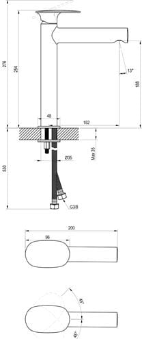 RAVAK SPRING SG 014.00CR umývadlová stojanková batéria, EcoFlow, lesklý chróm X070524 Technický nákres