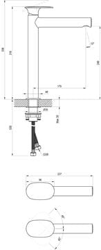 RAVAK SPRING SG 015.00CR umývadlová stojanková batéria, EcoFlow, lesklý chróm X070525 Technický nákres