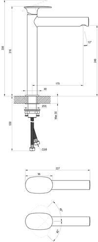 RAVAK SPRING SG 015.00CR umývadlová stojanková batéria, EcoFlow, lesklý chróm X070525 Technický nákres