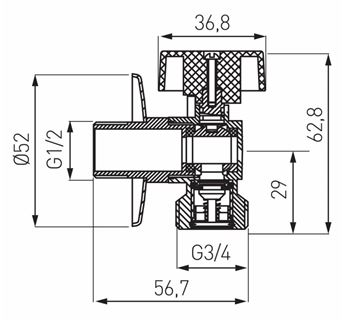 NOVASERVIS práčkový ventil 1/2"x3/4", chróm CF3016 Technický nákres
