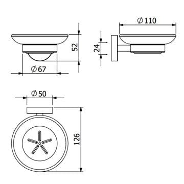 CONCEPT 100 mydlenka, nástenná, sklo, chróm CO-21515A Technický nákres
