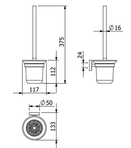 CONCEPT 100 WC kefa, nástenná, sklo, chróm CO-21525A Technický nákres