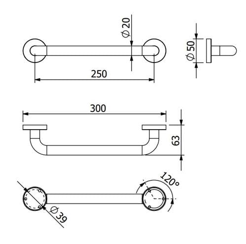 CONCEPT 100 madlo 300 mm, chróm CO-21556A Technický nákres