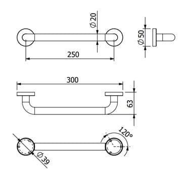 CONCEPT 100 madlo 300 mm, chróm CO-21556A Technický nákres