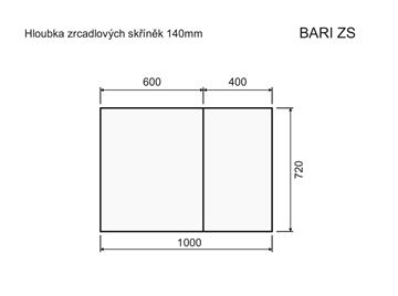 INTEDOOR BARI zrkadlová skrinka 100x72x14 cm, s vypínačom a el. zásuvkou, MDF, aqua marina mat BAZS100A6766 Technický nákres
