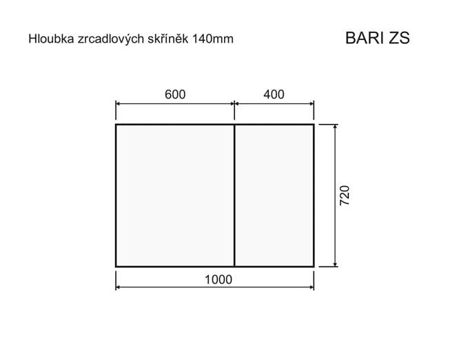 INTEDOOR BARI zrkadlová skrinka 100x72x14 cm, s vypínačom a el. zásuvkou, MDF, cotto mat BAZS100A9556 Technický nákres