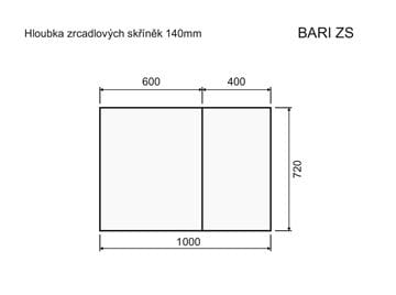 INTEDOOR BARI zrkadlová skrinka 100x72x14 cm, s vypínačom a el. zásuvkou, MDF, cotto mat BAZS100A9556 Technický nákres