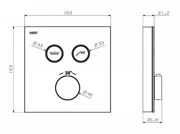 NDW SWISS BOX podomietková termostatická batéria, pre 2 spotrebiče, biela PM10158/W Technický nákres