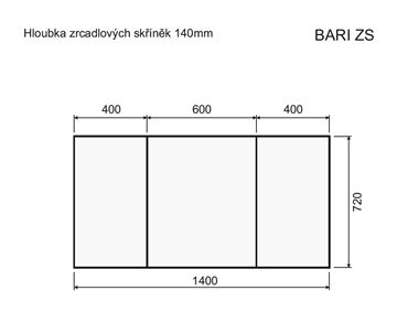 INTEDOOR BARI zrkadlová skrinka 140x72x14 cm, s vypínačom a el. zásuvkou, MDF, dub anniversary BAZS140A02 Technický nákres