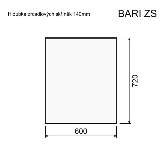 INTEDOOR BARI zrkadlová skrinka 60x72x14 cm, s vypínačom a el. zásuvkou, pánty vľavo, MDF, lesklá biela BAZS60LA0016 Technický nákres