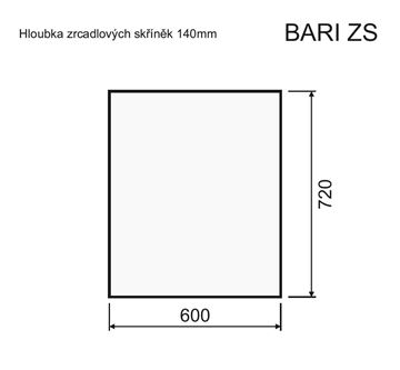 INTEDOOR BARI zrkadlová skrinka 60x72x14 cm, s vypínačom a el. zásuvkou, pánty vpravo, MDF, lesklá biela BAZS60PA0016 Technický nákres