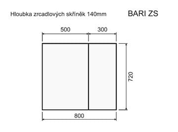 INTEDOOR BARI zrkadlová skrinka 80x72x14 cm, s vypínačom a el. zásuvkou, MDF, cotto mat BAZS80A9556 Technický nákres