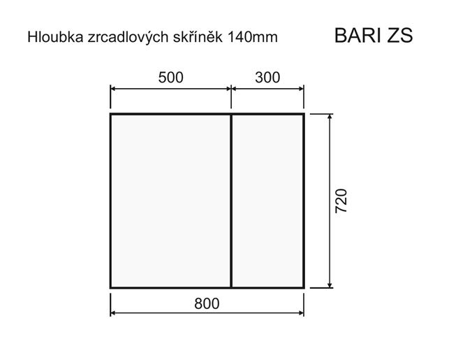 INTEDOOR BARI zrkadlová skrinka 80x72x14 cm, s vypínačom a el. zásuvkou, MDF, cotto mat BAZS80A9556 Technický nákres