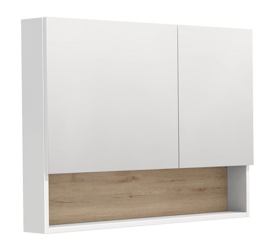 INTEDOOR BARI zrkadlová skrinka 100x72x14 cm, s vypínačom a el. zásuvkou, MDF, lesklá biela/dub anniversary BAZSN100A0016/A02 Obrázek - Hlavní obrázek