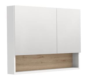 INTEDOOR BARI zrkadlová skrinka 100x72x14 cm, s vypínačom a el. zásuvkou, MDF, lesklá biela/dub anniversary