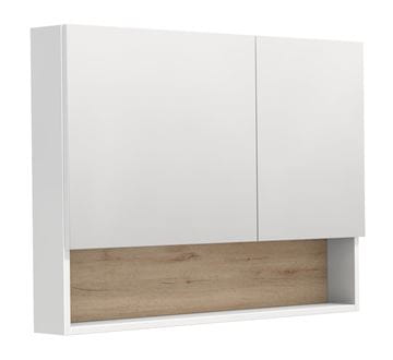 INTEDOOR BARI zrkadlová skrinka 100x72x14 cm, s vypínačom a el. zásuvkou, MDF, lesklá biela/dub anniversary