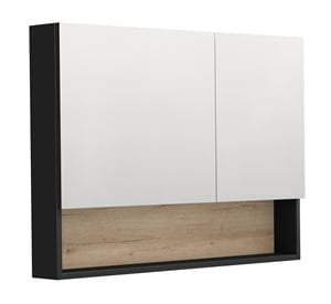 INTEDOOR BARI zrkadlová skrinka 100x72x14 cm, s vypínačom a el. zásuvkou, MDF, matná čierna/dub anniversary