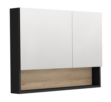 INTEDOOR BARI zrkadlová skrinka 100x72x14 cm, s vypínačom a el. zásuvkou, MDF, matná čierna/dub anniversary