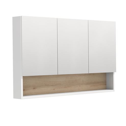 INTEDOOR BARI zrkadlová skrinka 120x72x14 cm, s vypínačom a el. zásuvkou, MDF, lesklá biela/dub anniversary BAZSN120A0016/A02 Obrázek - Hlavní obrázek