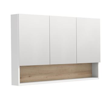 INTEDOOR BARI zrkadlová skrinka 120x72x14 cm, s vypínačom a el. zásuvkou, MDF, lesklá biela/dub anniversary