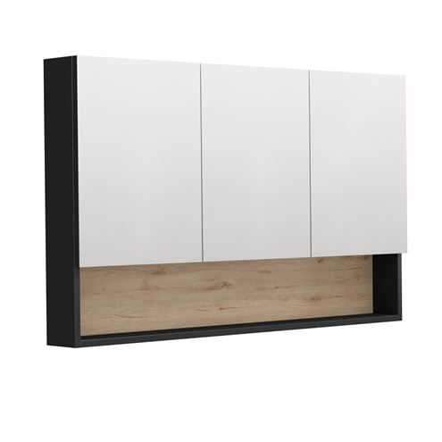 INTEDOOR BARI zrkadlová skrinka 120x72x14 cm, s vypínačom a el. zásuvkou, MDF, matná čierna/dub anniversary BAZSN120A3686/A02 Obrázek - Hlavní obrázek