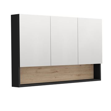 INTEDOOR BARI zrkadlová skrinka 120x72x14 cm, s vypínačom a el. zásuvkou, MDF, matná čierna/dub anniversary