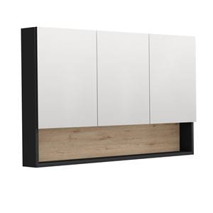 INTEDOOR BARI zrkadlová skrinka 120x72x14 cm, s vypínačom a el. zásuvkou, MDF, matná čierna/dub anniversary
