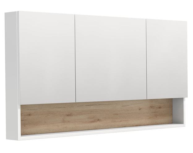 INTEDOOR BARI zrkadlová skrinka 140x72x14 cm, s vypínačom a el. zásuvkou, MDF, lesklá biela/dub anniversary BAZSN140A0016/A02 Obrázek - Hlavní obrázek