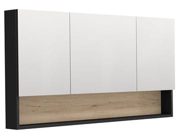 INTEDOOR BARI zrkadlová skrinka 140x72x14 cm, s vypínačom a el. zásuvkou, MDF, matná čierna/dub anniversary