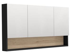 INTEDOOR BARI zrkadlová skrinka 140x72x14 cm, s vypínačom a el. zásuvkou, MDF, matná čierna/dub anniversary