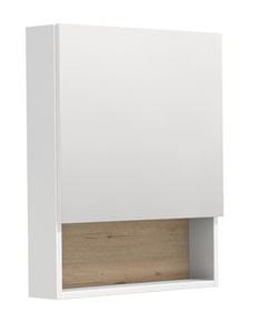 INTEDOOR BARI zrkadlová skrinka 60x72x14 cm, s vypínačom a el. zásuvkou, pánty vľavo, MDF, lesklá biela/dub anniversary