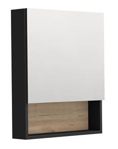 INTEDOOR BARI zrkadlová skrinka 60x72x14 cm, s vypínačom a el. zásuvkou, pánty vľavo, MDF, matná čierna/dub anniversary