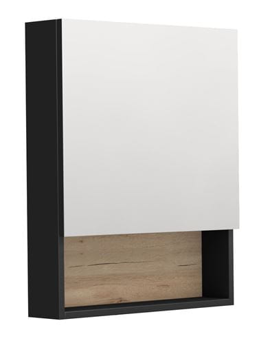 INTEDOOR BARI zrkadlová skrinka 60x72x14 cm, s vypínačom a el. zásuvkou, pánty vľavo, MDF, matná čierna/dub anniversary BAZSN60LA3686/A02 Obrázek - Hlavní obrázek