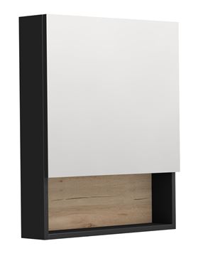 INTEDOOR BARI zrkadlová skrinka 60x72x14 cm, s vypínačom a el. zásuvkou, pánty vľavo, MDF, matná čierna/dub anniversary