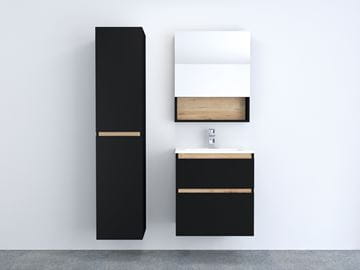 INTEDOOR BARI zrkadlová skrinka 60x72x14 cm, s vypínačom a el. zásuvkou, pánty vľavo, MDF, matná čierna/dub anniversary BAZSN60LA3686/A02 Obrázek - fotka