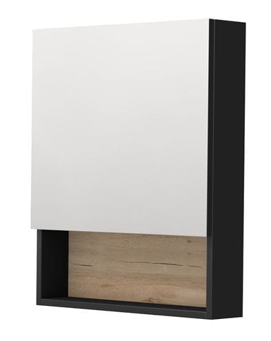 INTEDOOR BARI zrkadlová skrinka 60x72x14 cm, s vypínačom a el. zásuvkou, pánty vpravo, MDF, matná čierna/dub anniversary BAZSN60PA3686/A02 Obrázek - Hlavní obrázek