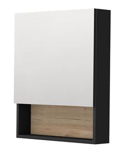 INTEDOOR BARI zrkadlová skrinka 60x72x14 cm, s vypínačom a el. zásuvkou, pánty vpravo, MDF, matná čierna/dub anniversary