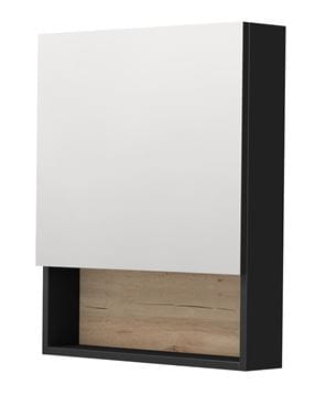 INTEDOOR BARI zrkadlová skrinka 60x72x14 cm, s vypínačom a el. zásuvkou, pánty vpravo, MDF, matná čierna/dub anniversary