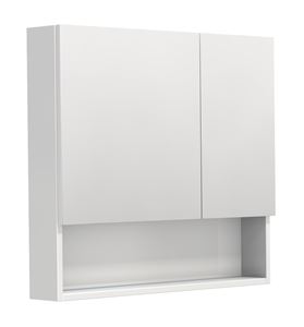 INTEDOOR BARI zrkadlová skrinka 80x72x14 cm, s vypínačom a el. zásuvkou, MDF, lesklá biela