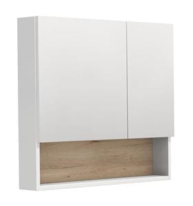 INTEDOOR BARI zrkadlová skrinka 80x72x14 cm, s vypínačom a el. zásuvkou, MDF, lesklá biela/dub anniversary