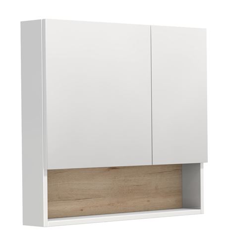 INTEDOOR BARI zrkadlová skrinka 80x72x14 cm, s vypínačom a el. zásuvkou, MDF, lesklá biela/dub anniversary BAZSN80A0016/A02 Obrázek - Hlavní obrázek