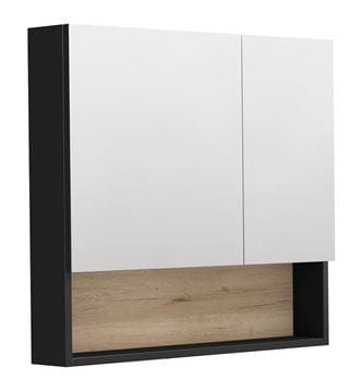 INTEDOOR BARI zrkadlová skrinka 80x72x14 cm, s vypínačom a el. zásuvkou, MDF, matná čierna/dub anniversary
