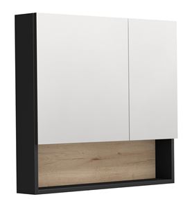 INTEDOOR BARI zrkadlová skrinka 80x72x14 cm, s vypínačom a el. zásuvkou, MDF, matná čierna/dub anniversary