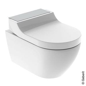 GEBERIT AQUACLEAN TUMA COMFORT závesné WC s bidetovým sedadlom, SoftOpening, Rimless, KeraTect, biela/kefovaná nerez