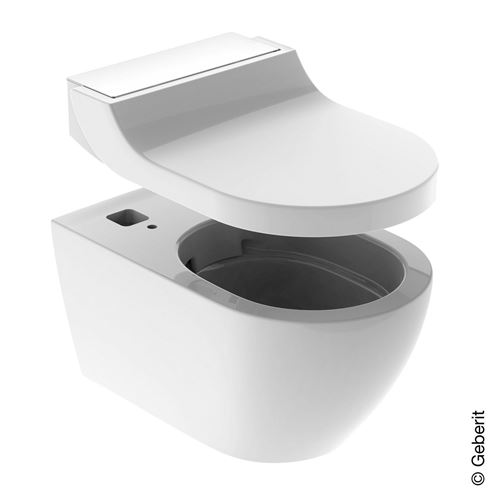 GEBERIT AQUACLEAN TUMA COMFORT závesné WC s bidetovým sedadlom, SoftOpening, Rimless, KeraTect, biela/kefovaná nerez 146.290.FW.1 Obrázek - fotka
