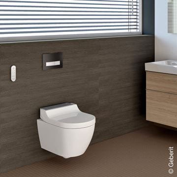 GEBERIT AQUACLEAN TUMA COMFORT závesné WC s bidetovým sedadlom, SoftOpening, Rimless, KeraTect, biela/kefovaná nerez 146.290.FW.1 Obrázek - fotka