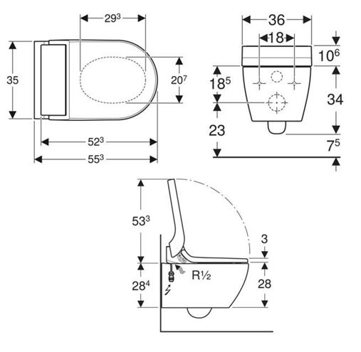 GEBERIT AQUACLEAN TUMA COMFORT závesné WC s bidetovým sedadlom, SoftOpening, Rimless, KeraTect, biela/čierne sklo 146.290.SJ.1 Obrázek - fotka