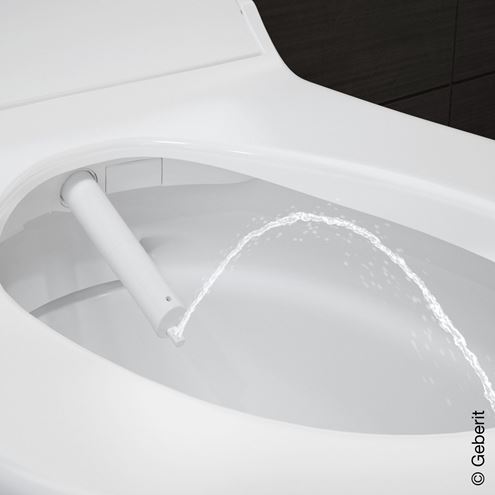 GEBERIT AQUACLEAN TUMA COMFORT závesné WC s bidetovým sedadlom, SoftOpening, Rimless, KeraTect, biela/čierne sklo 146.290.SJ.1 Obrázek - fotka
