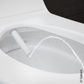 GEBERIT AQUACLEAN TUMA COMFORT závesné WC s bidetovým sedadlom, SoftOpening, Rimless, KeraTect, biela/čierne sklo 146.290.SJ.1 Obrázek - fotka